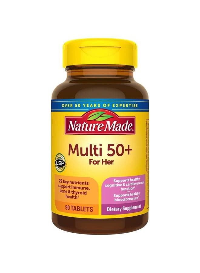 Multivitamin For Her 50+ with No Iron, Womens Multivitamin for Daily Nutritional Support, Multivitamin for Women, 90 Tablets, 90 Day Supply