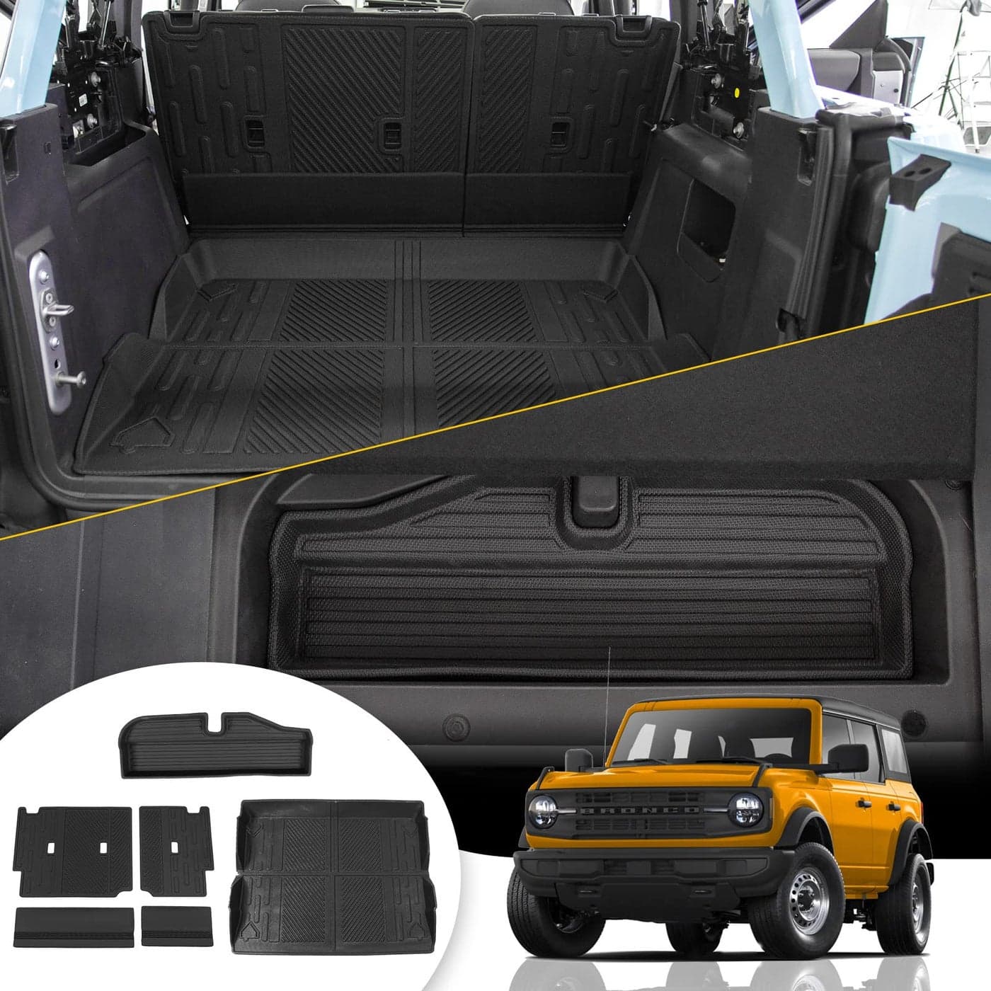 Maxzina Cargo Mat Compatible with 20212025 Ford Bronco Trunk Mat Back Seat Cover Protector Cargo Liner Kick Mat for 2024 Bronco Accessories 4 DoorTrunk MatRear Backrest MatsLower Trunk Mat
