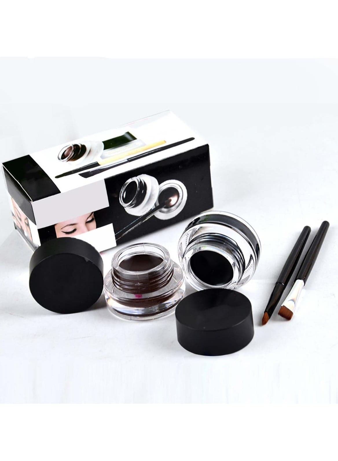 2-in-1 Waterproof Eyeliner Gel Set Black & Brown with Brushes