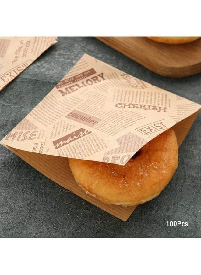 Kraft Paper Packing Bags, 100PCS Letters Printed Pastry Donut Bread Bags, Wedding Decoration Food Greaseproof Paper Bags, Sandwich Packing Bags
