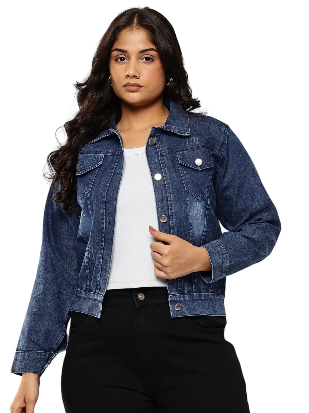 Aarika Womens Navy Blue Colour Denim Denim Jacket-(S-XL)-(NEW-DN-W-131-NAVY-BLUE-S)
