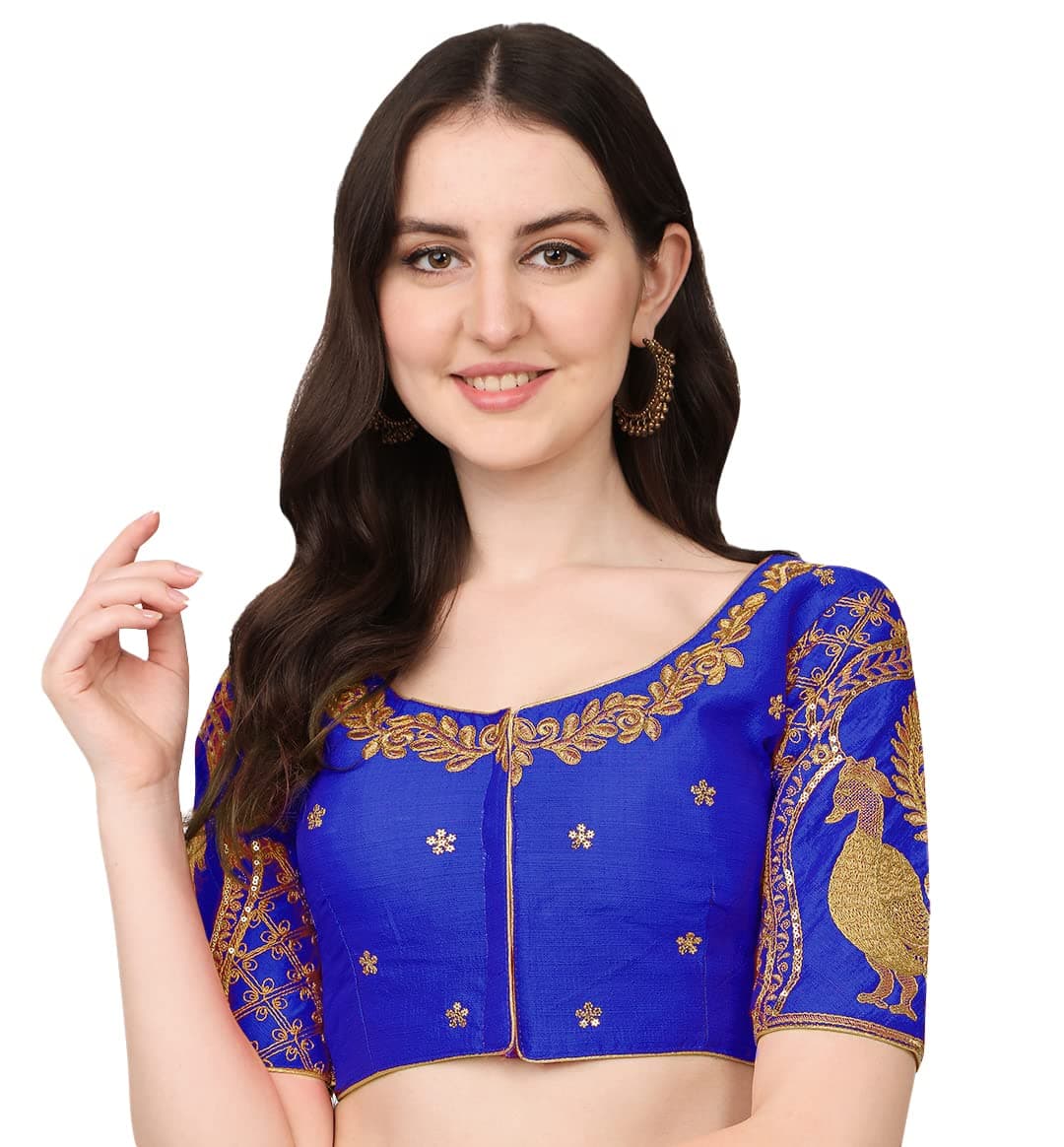 Pujia Mills Women's Silk Solid Half Sleeve Blouse (Morya_Royal Blue_38)