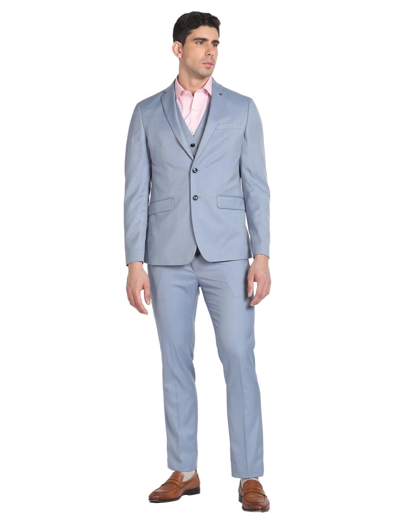 Arrow Tailored Regular Fit Three Piece Suit Grey Blue