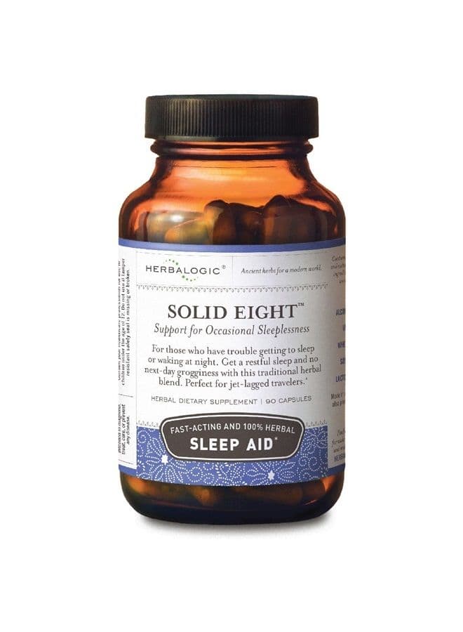 Solid Eight Herb Capsules - Fast Acting Natural Sleep Aid - Promotes Deep, Restful, Recuperative Sleep Without Next-Day Grogginess- Does Not Contain Valerian Root - 90 Cap Count