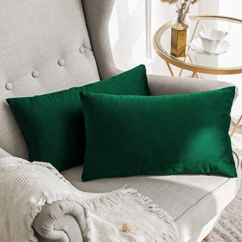 Khooti Rectangular Velvet Cushion Cover, 20x30 | Army Green | Pack of 2 | Solid Plain Soft & Smooth, Decorative Cushion Covers for Living Room, Bedroom, Couches, Chairs, Sofas, Beds & Home Decor