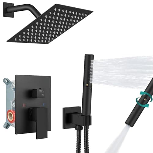 Aolemi Shower System with Rainfall Shower Head and Handheld Wall Mount,High Pressure Shower Faucet Set Fixture Combo with 2 in 1 Handheld Spray Rough-in Valve,8 Inch Shower Head Matte Black