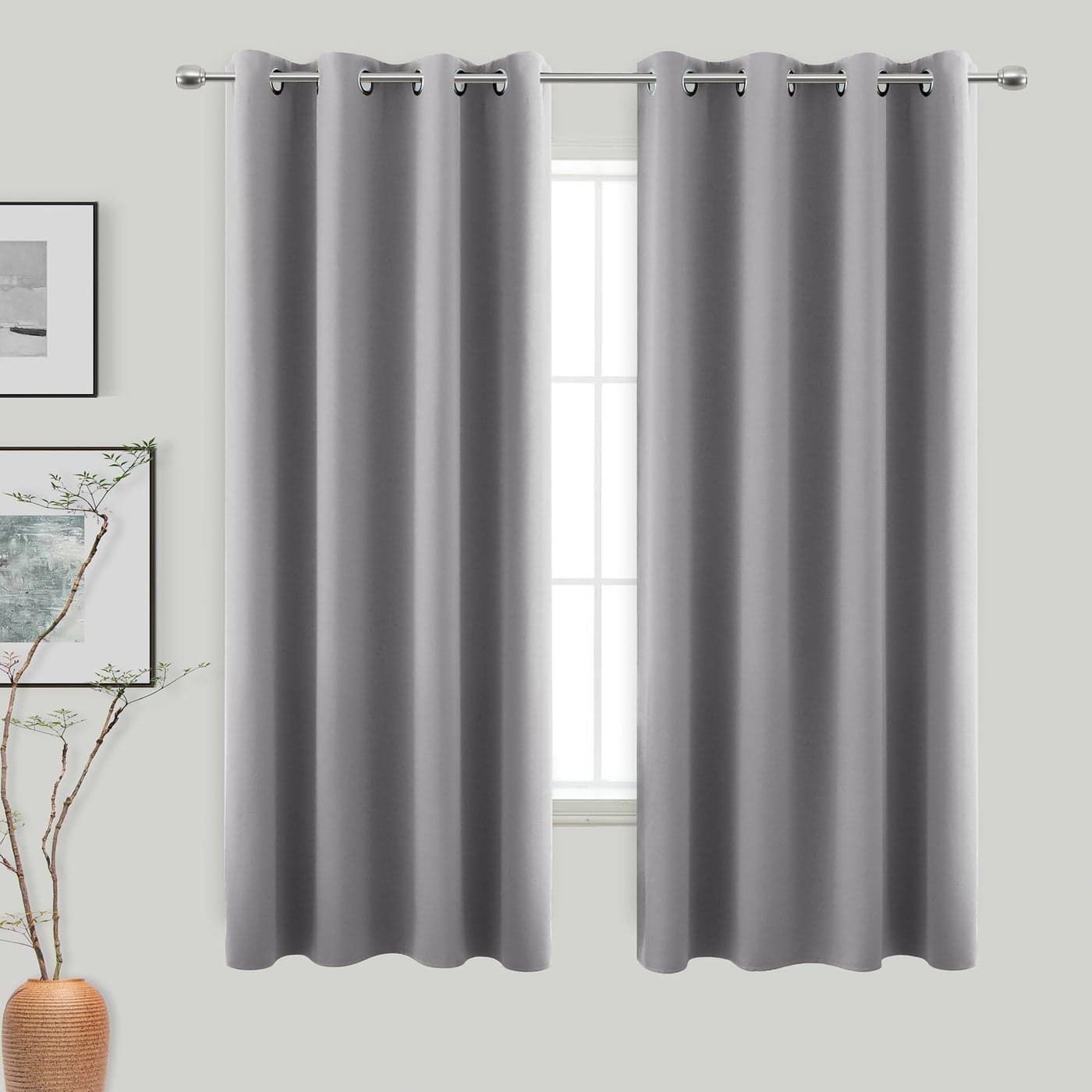 KOUFALL Gray Curtains 63 Inch Length 2 Panel Set for KitchenRoom Darkening Curtains 63 Inches Long52x63