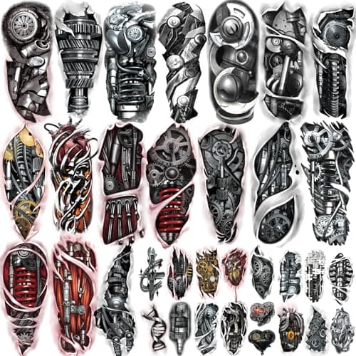 Yazhiji 77sheets Waterproof Mechanical Temporary Tattoo for Men or Women 17sheets Larger Half Arm Robot Realistic Fake Tattoos for Adult And 60 sheets Tiny Flower Tattoo Sticker Boys or Girls