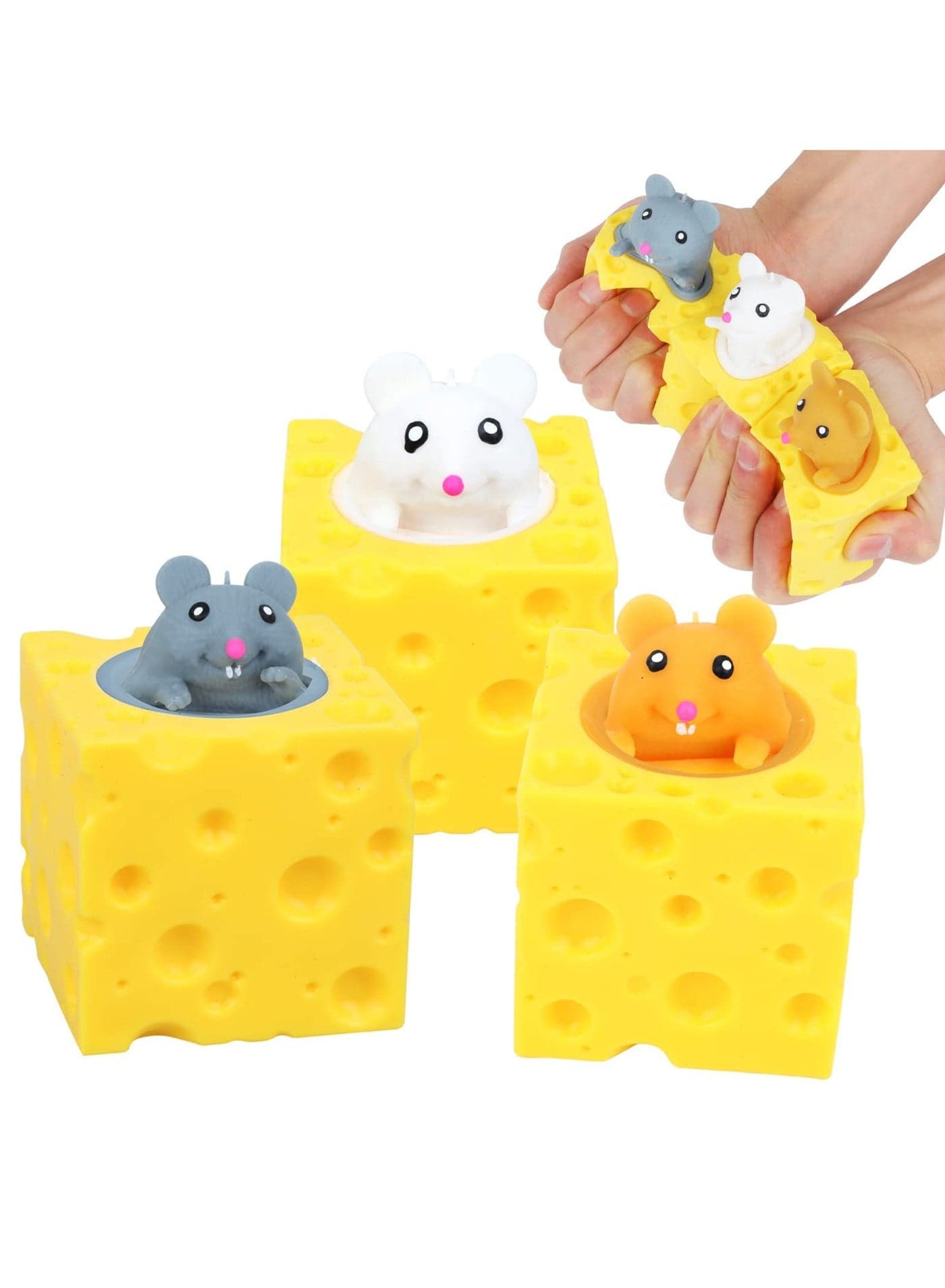 Sensory Fidget Toys, Squeeze Cheese Rat Stress Ball, Cute Squishy Frog in the Well, Decompression Exhaust Toy for Children and Adults (Mouse, 3pcs)
