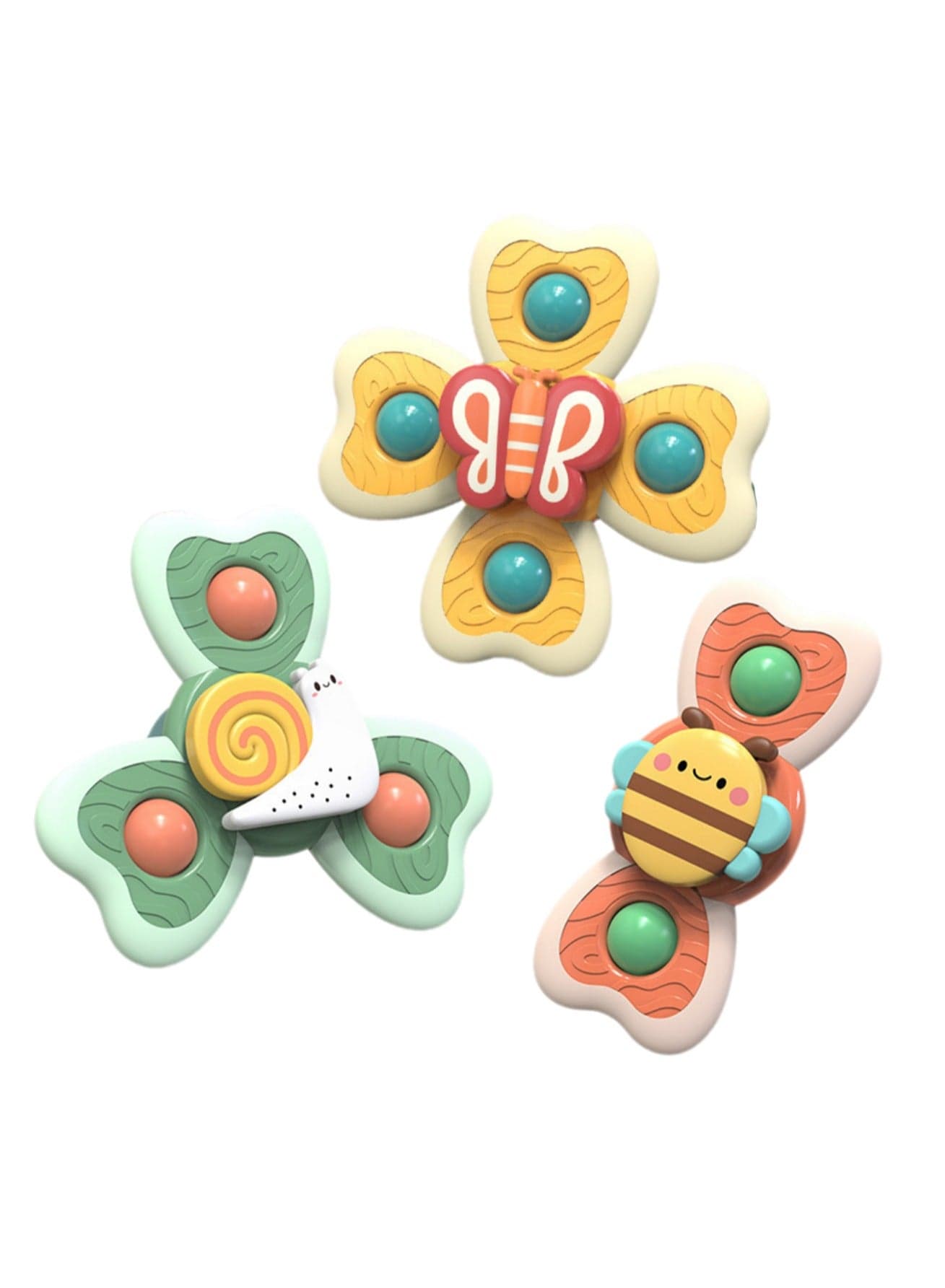Baby Suction Cup Spinning Educational Toy Spinning Top Fun Bathing Early Education Toy (erfly and Bee Style 3-pack)