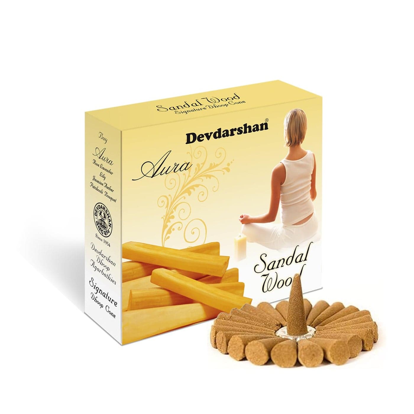 Devdarshan Aura Dry Dhoop Cones 24 Boxes 40g Each Sandal Aroma for Pooja Festivals Spiritual Bliss Clears Negativity Enhances Serenity