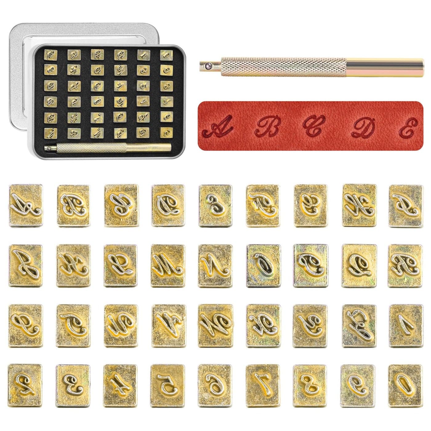 BESTNULE Leather Stamping Kit 37pcs Set with 26 Capital Letters 55mm 10 Numbers 6mm and Stamping Handle for Leathercraft