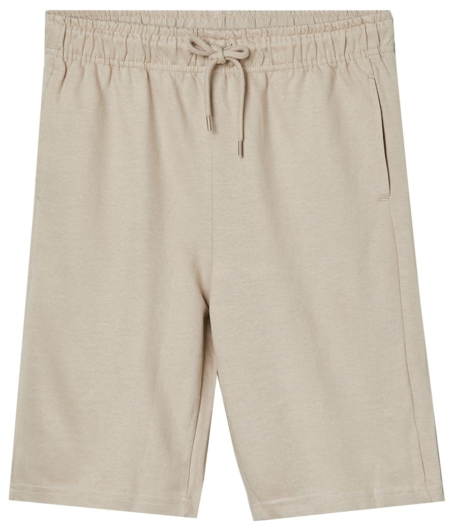 Boys Solid Knit Shorts, Beige, 9-10 Y