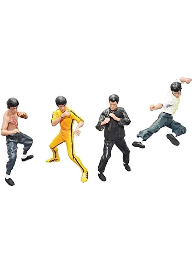 Palmetto Houseares Bruce Lee Figurine 4PCS Collection Set, Average Height of 4 Inch Hard Plastic Resin Figurine, Master of Chinese Kong Fu Martial Arts Ideal Collection Deco Set