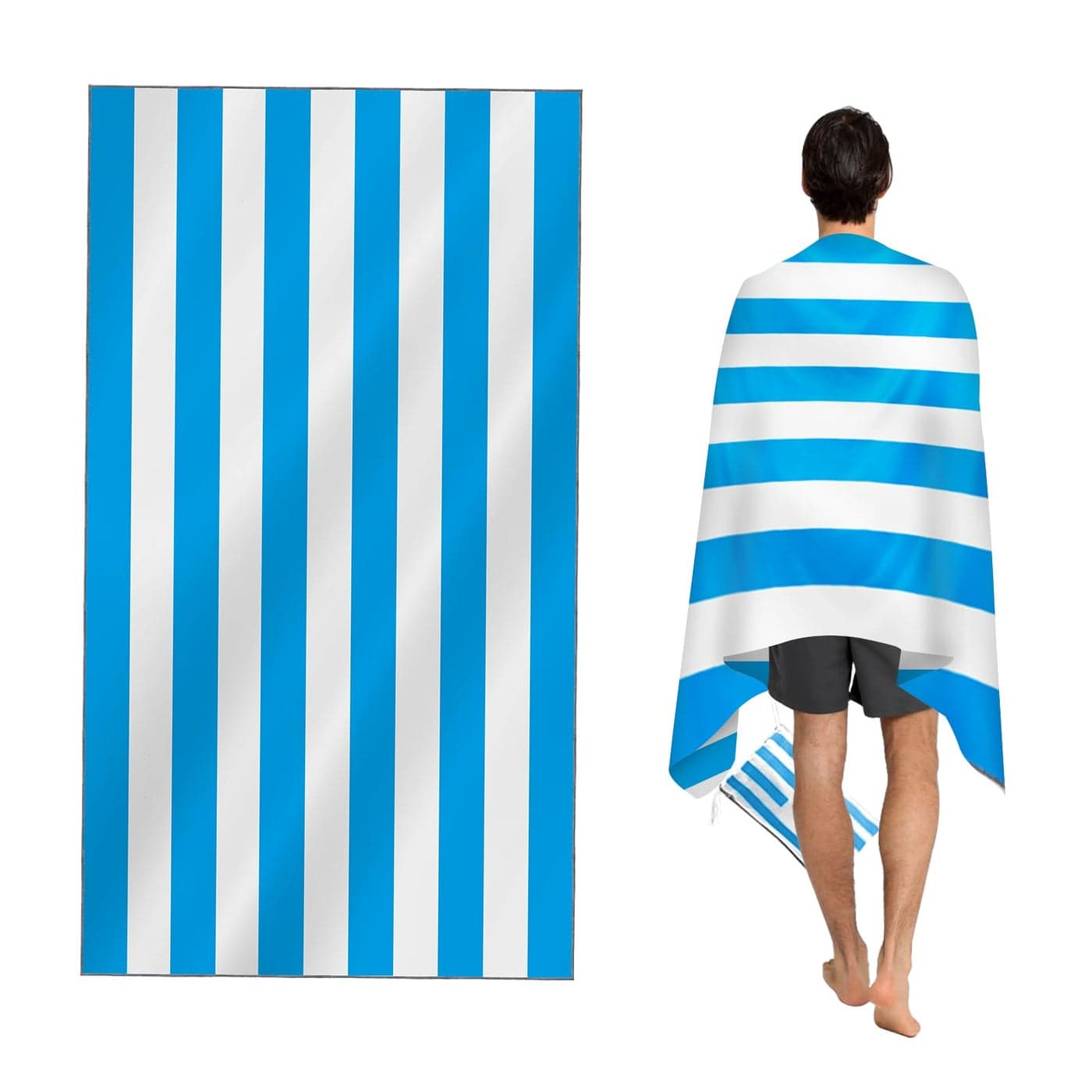 CNMTCCO Large Beach Towel for Adults with Bag Quick Dry Microfibre 100 Recycled Towel Sand Free Lightweight Compact 160x90cm 63x35in Light Blue
