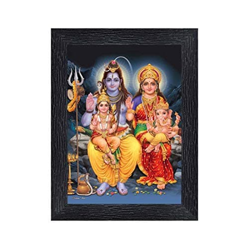 pnf Poster And Frames Bholenath Parivar Wooden Photo Frame | For Living Room, Bedroom | Home Decoration Item | Best Gifting Option (8x6inch) 20052