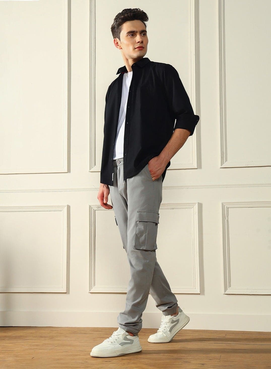 Mid Grey Casual Trouser for Men, Slim Fit