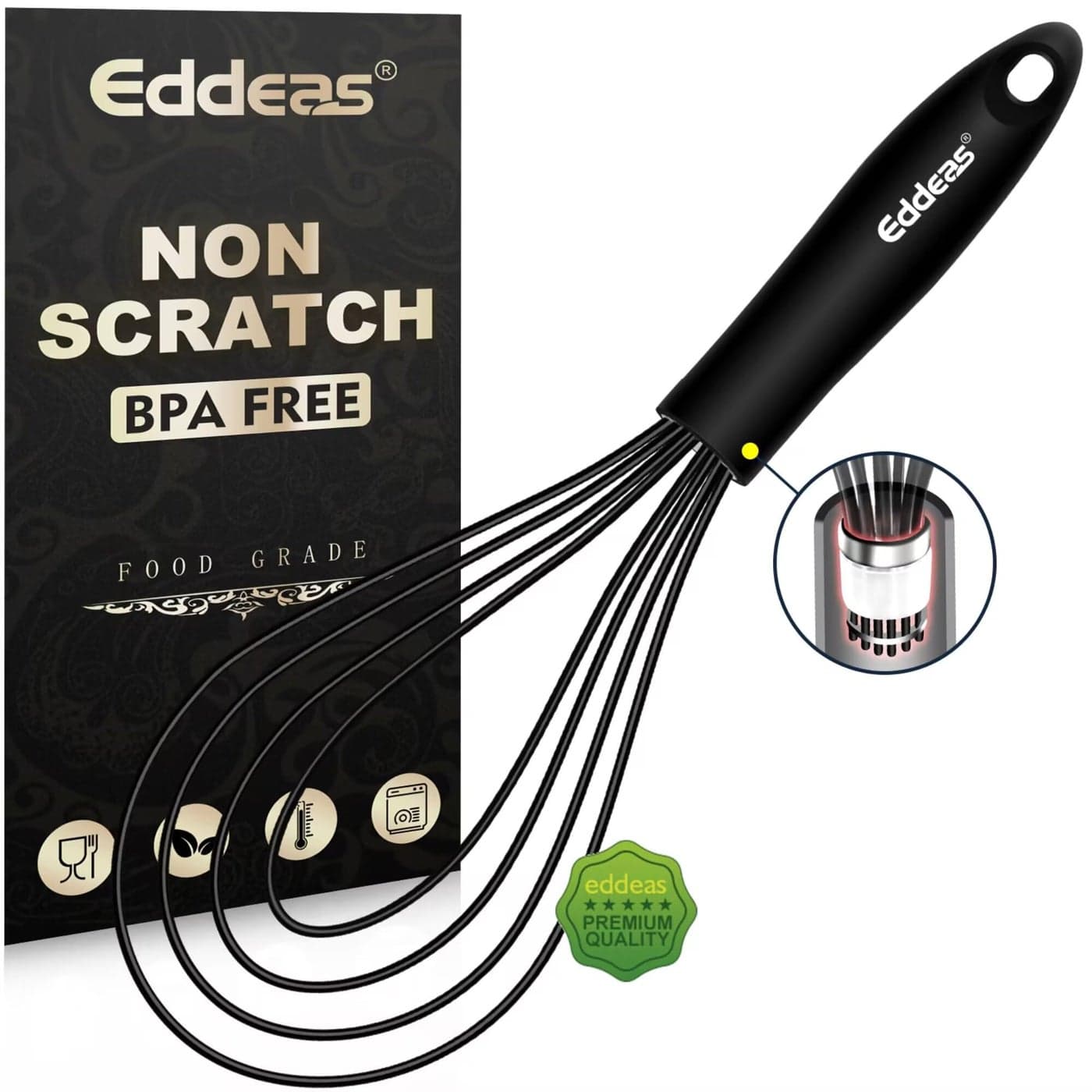 Flat Whisk EDDEAS Silicone Gravy Whisk for Cooking Beating Stirring Gravy and Eggs