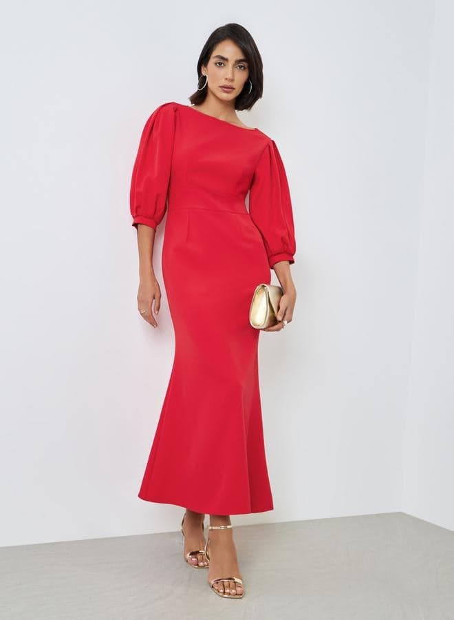 Red 3/4 Sleeve Sheath Maxi Dress