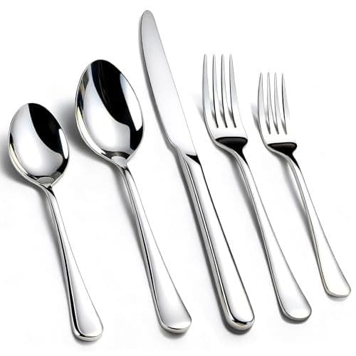 KIKCOIN 60 Pack Silverware Set for 12, Heavy Duty Stainless Steel Flatware Set, Mirror Polished Cutlery Utensils Set Includes Forks and Spoons Set for Home Kitchen Restaurant Wedding