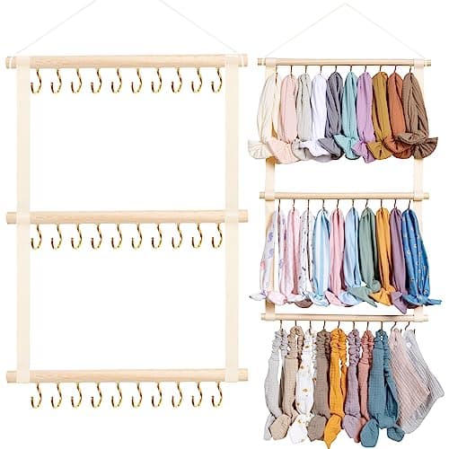 POVETIRE Headband Holder Head Bands Organizer for Girls Baby Headbands Hair Accessories Organizer Storage Wall Hanging Decor for Nursery Toddler Girls Room Beige1