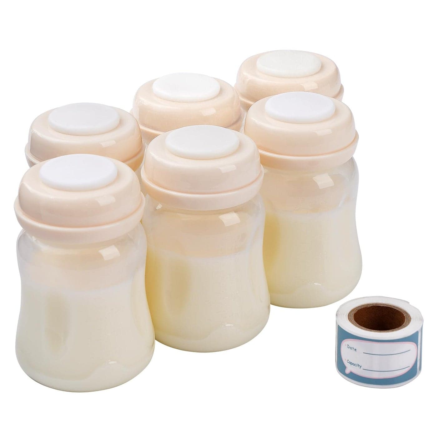 Phanpy Breast Milk Storage Bottles 6pcs with Handwriting Stickers 6oz Breastmilk Storage Containers for Fridge Wide Neck Breast Milk Freezer Storage Organizer Compatible with Phanpy Breast Pump