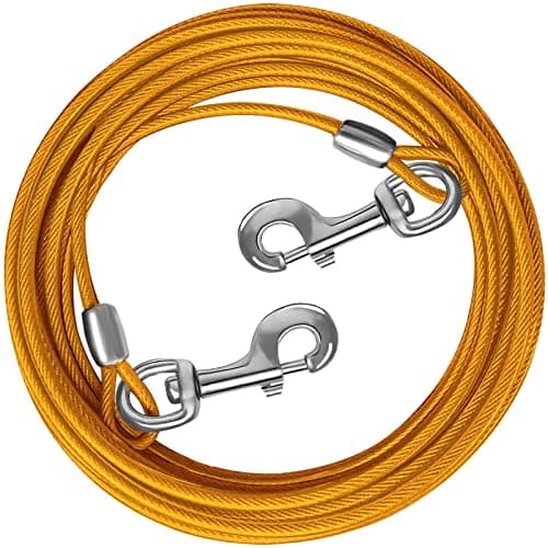 HaiYUAN Dog Tie Out Cable 10/15/20/25/30 FT Dog Runner for Yard Steel Wire Dog Cable with Durable Superior Clips Yellow Dog Chains for Outside Dog Lead for Large Dogs Up to 165 lbs