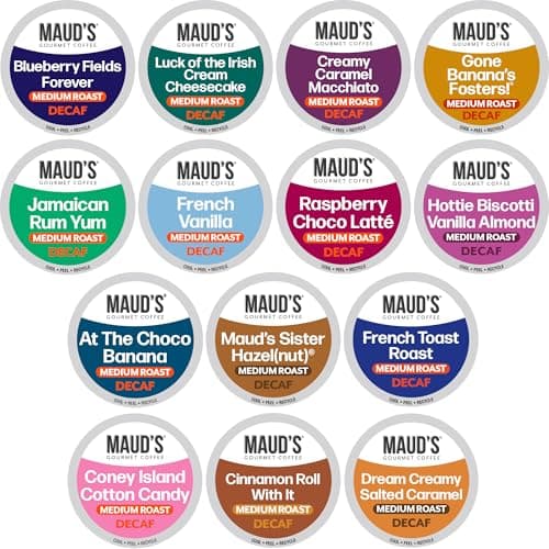 Mauds Flavored Decaf Coffee Pods Variety Pack 80 ct14 Assorted Roasts Flavors Decaf Medium Roast Coffee in Single Serve Pods 100 Arabica Coffee Compatible with Keurig K Cups Maker