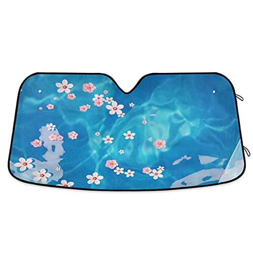 senya Car Windshield Sunshade Pink Flowers On Water Pattern, Blocks Sun Visor Protector Foldable Sun Shield Keep Your Vehicle Cool, Fits Windshields of Most Sizes