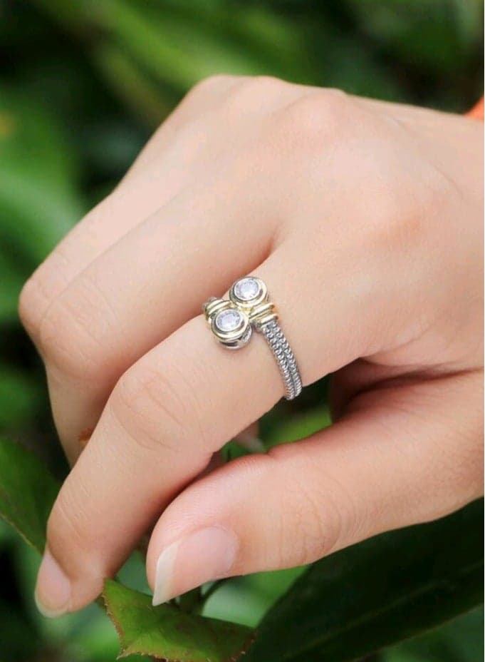 Trendy Silver And Gold Plated Ring For Women Size 8