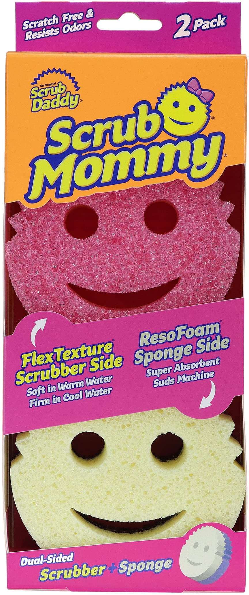 Scrub Daddy Scrub Mommy Washing Up Sponge Dual Sided Scrubbing Non Scratch Scourers Smiley Face Sponges for Cleaning Kitchen Bathroom Dish Scrubber FlexTexture Home Products Pink Twin Pack