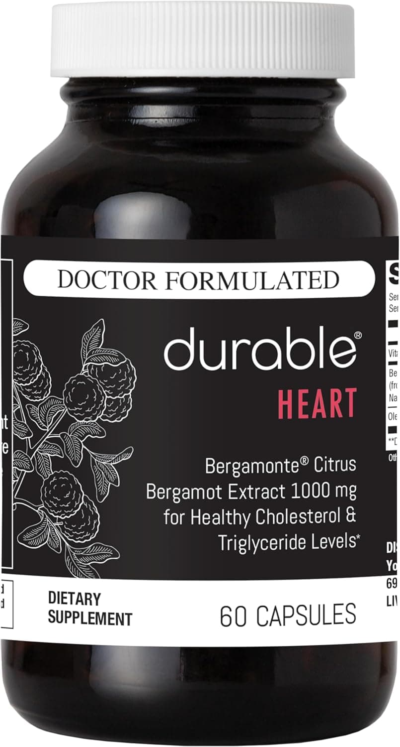 Durable Heart ExtraStrength 1000 mg Bergamonte Citrus Bergamot Olive Leaf Extract NonGMO Vitamin C Natural Heart Health Supplement Made in The USA 1 Bottle