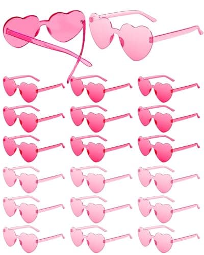 SUNYIWJIE 20 Pairs Heart Sunglasses for Women Bulk Transparent Pink Heart Shaped Sunglasses Bachelorette Party Glasses Fun Glasses for Party Favor to Add A Splash of Fun20Pcs PinkRose Red