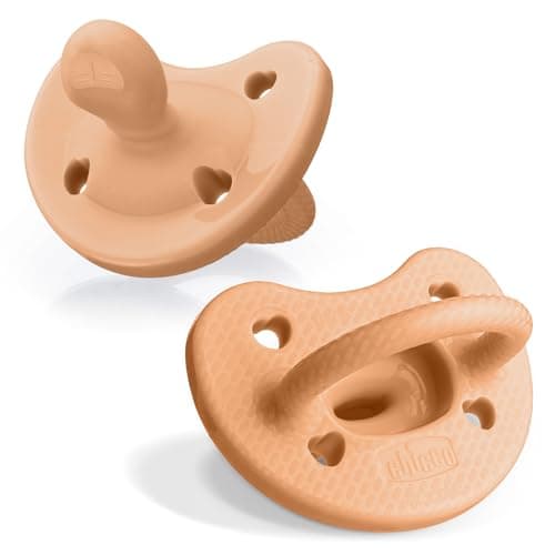 Chicco PhysioForma Luxe Orthodontic Pacifier for Babies 6-16 Months, One-Piece 100% Soft Silicone, Supports Breathing, Textured Shield & Handle, Sterilizing Case, BPA Free, 2-Pack, Cantaloupe