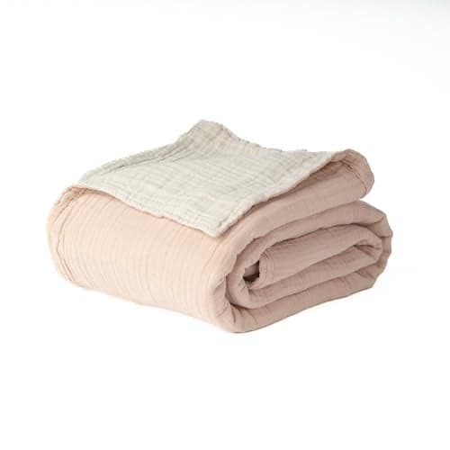 Salt Earth 100 Cotton Muslin Throw Blanket 50X60 6 Layered Gauze Tassel Blanket Throw for Couch Bed Living Room Home Light Christmas Blanket and Throws for Christmas Gifts Rose DustMoonbeam