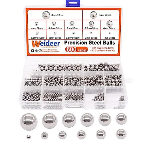 weideer 600pcs 12 Size Stainless Steel Precision Steel Balls 1-8mm Metric Bicycle Bearing Balls Assortment Kit Mixing Balls 1mm 2mm 2.5mm 3mm 3.5mm 4mm 4.5mm 5mm 5.5mm 6mm 7mm 8mm K-085-600