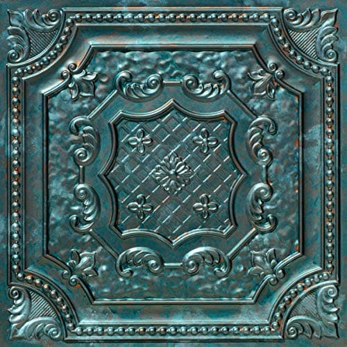 From Plain To Beautiful In Hours DCT04 Elizabethan Shield PVC 2' x 2' Lay-in or Glue-up Ceiling Tile (Covers / 100 sq.ft), Patina, 25 Piece