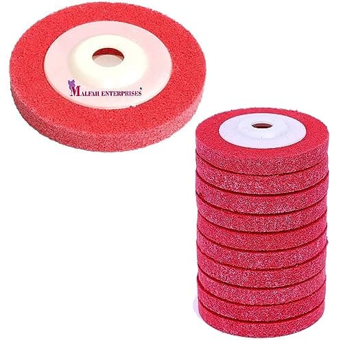 Malfah Flap Wheel Non-woven Buffing 9 P for Deburring, Cleaning,matt Polish and Surface Protection 4 Inch for Steel, Iron or Any Metal Polishing Red 4x15 Maf (pack of 2 Pcs)