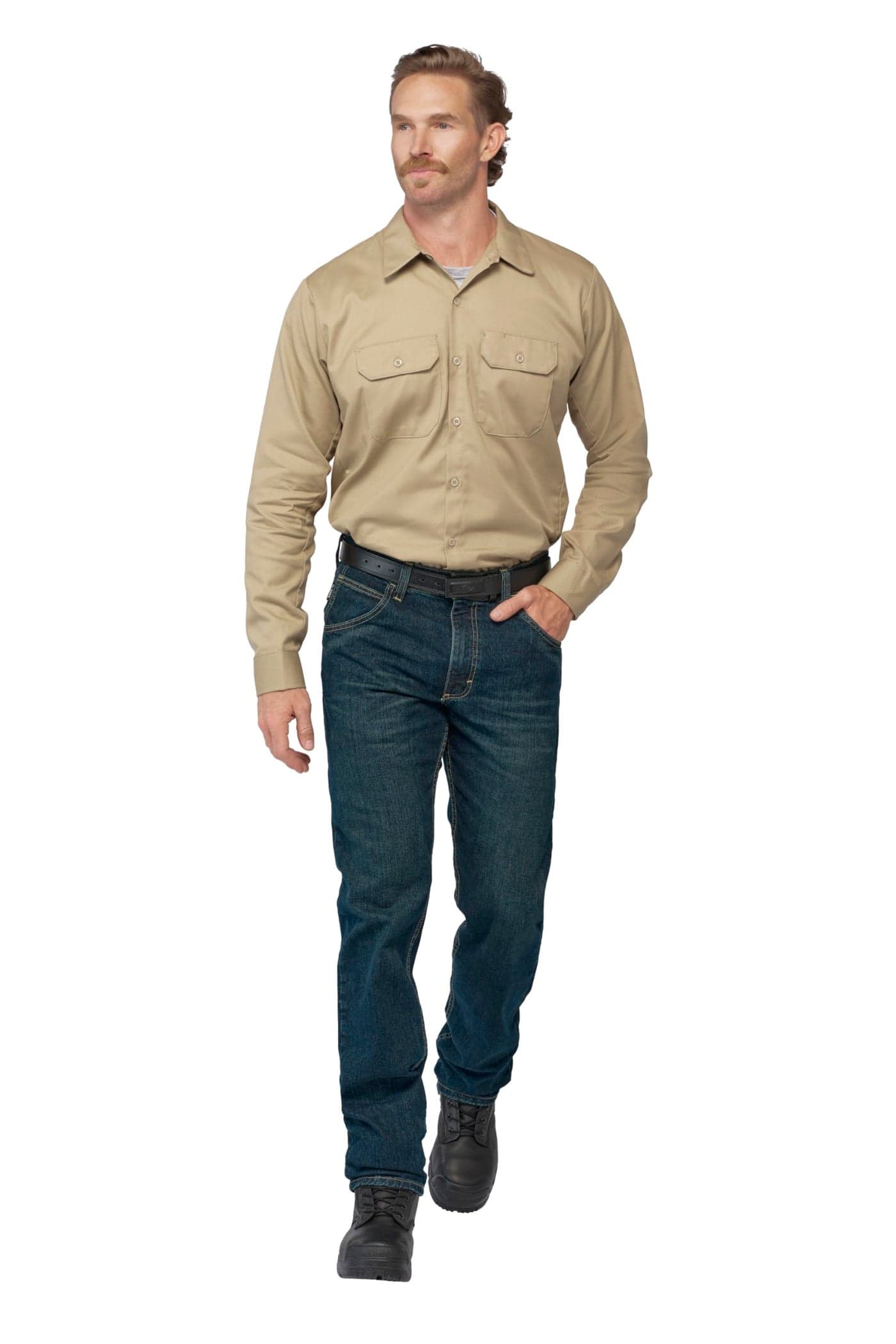 Bulwark Men's Flame Resistant 7 oz Cotton Work Shirt with Sleeve Vent, Khaki, Small