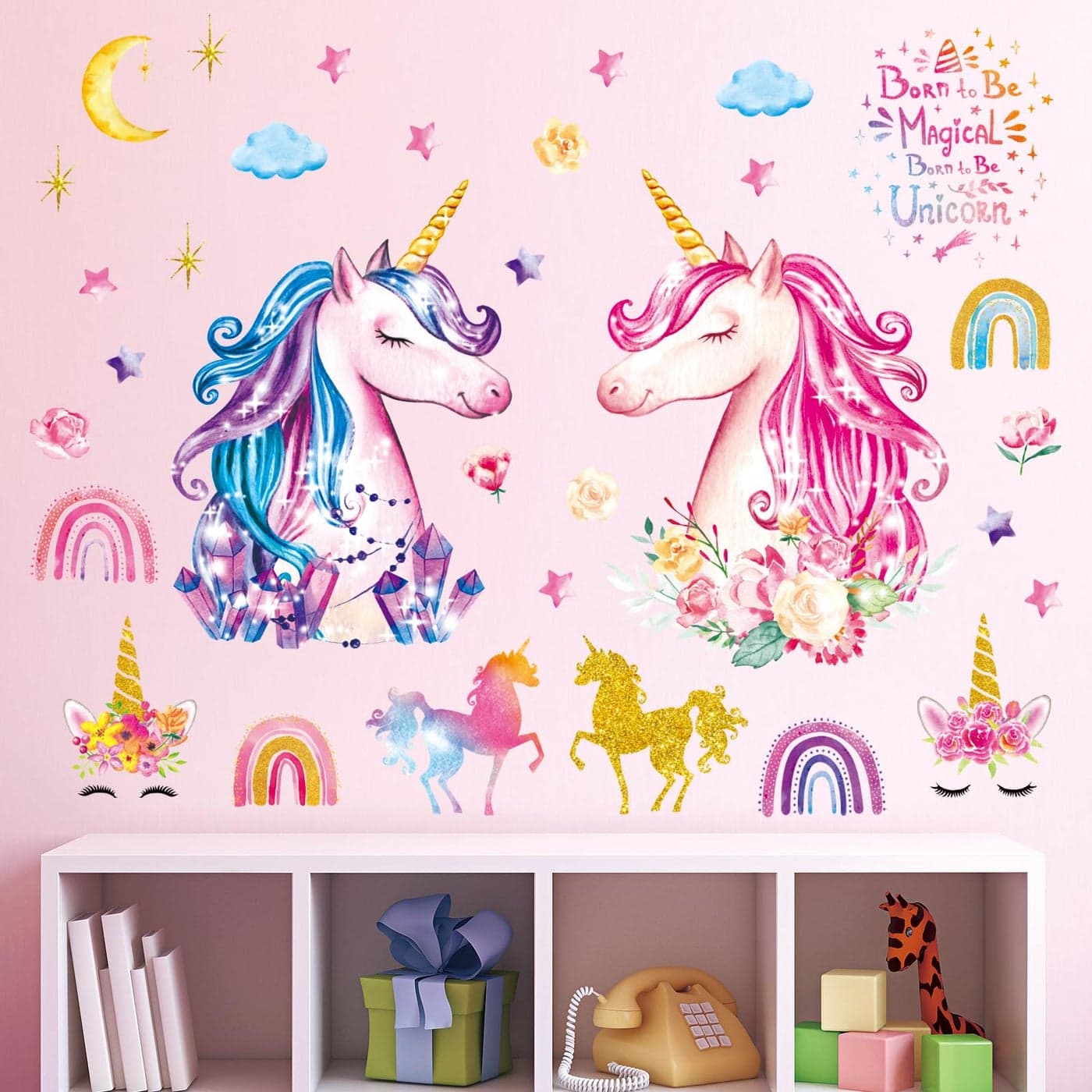 DECOWALL DS88049 Magical Unicorn Wall Decals Stickers Kids Peel and Stick Nursery dcor Girls Bedroom Room Art Birthday Baby Home Party Decorations Living playroom Toddler Little Princess Childrens