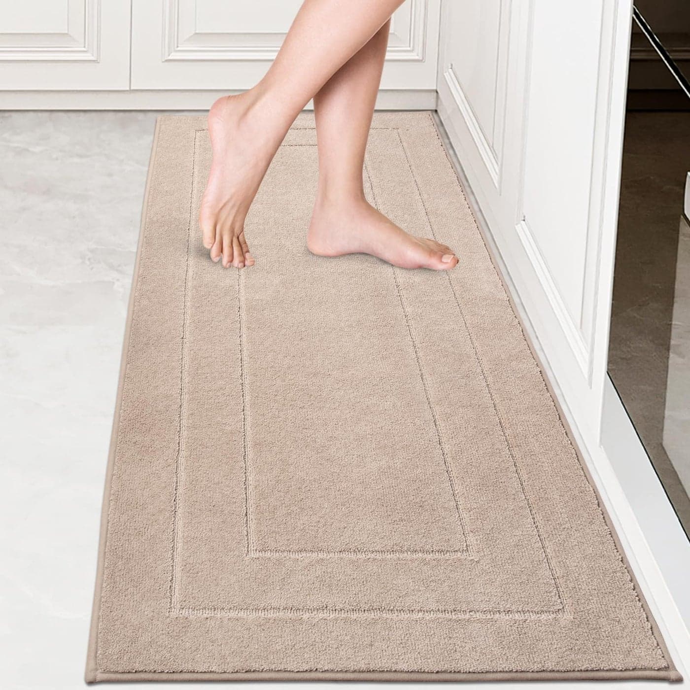 PURRUGS Machine Washable Kitchen Runner Rug 24 x 59 NonSlipSkid Hallway Runner Rug Super Absorbent Soft Area Rug for Kitchen Hallway Laundry Beige