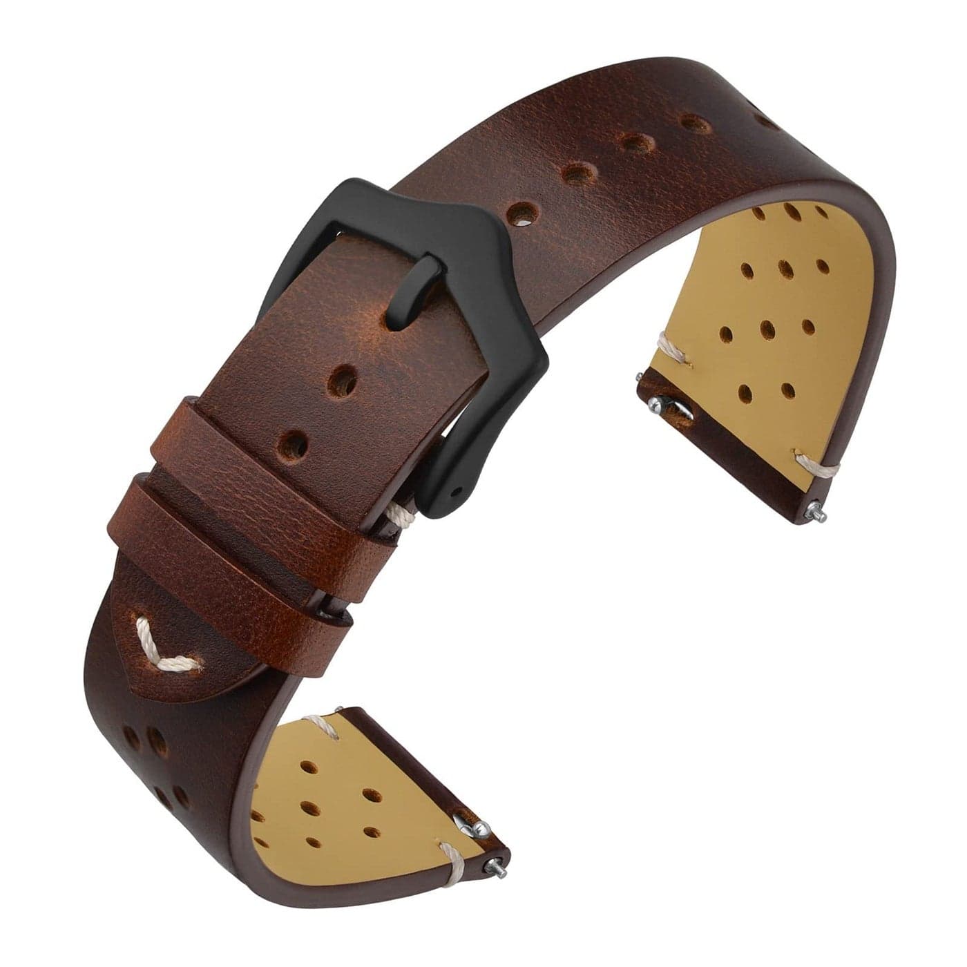 ANNEFIT Vintage Leather Watch Strap 22mm, Quick Release Replacement Band for Men and Women with Black Buckle (Brown)