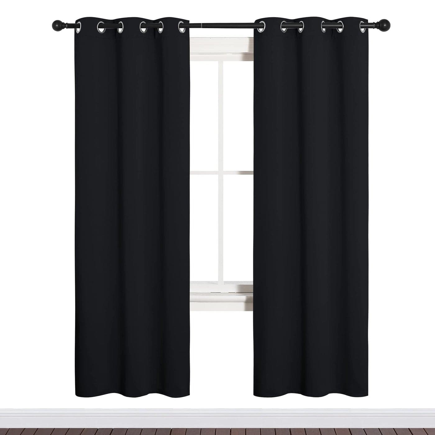 NICETOWN Halloween Bathroom Blackout Thermal Curtains and Drapes Black Solid Thermal Insulated Grommet Blackout Drapery Panels for Window 2 Panels 34 inches Wide by 72 inches Long Black