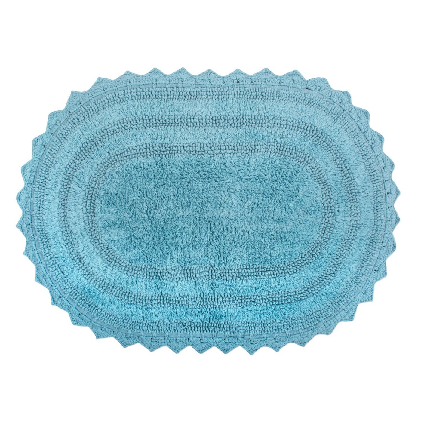 DII Crochet Collection Reversible Bath Mat Small Oval 17x24 Cameo Blue