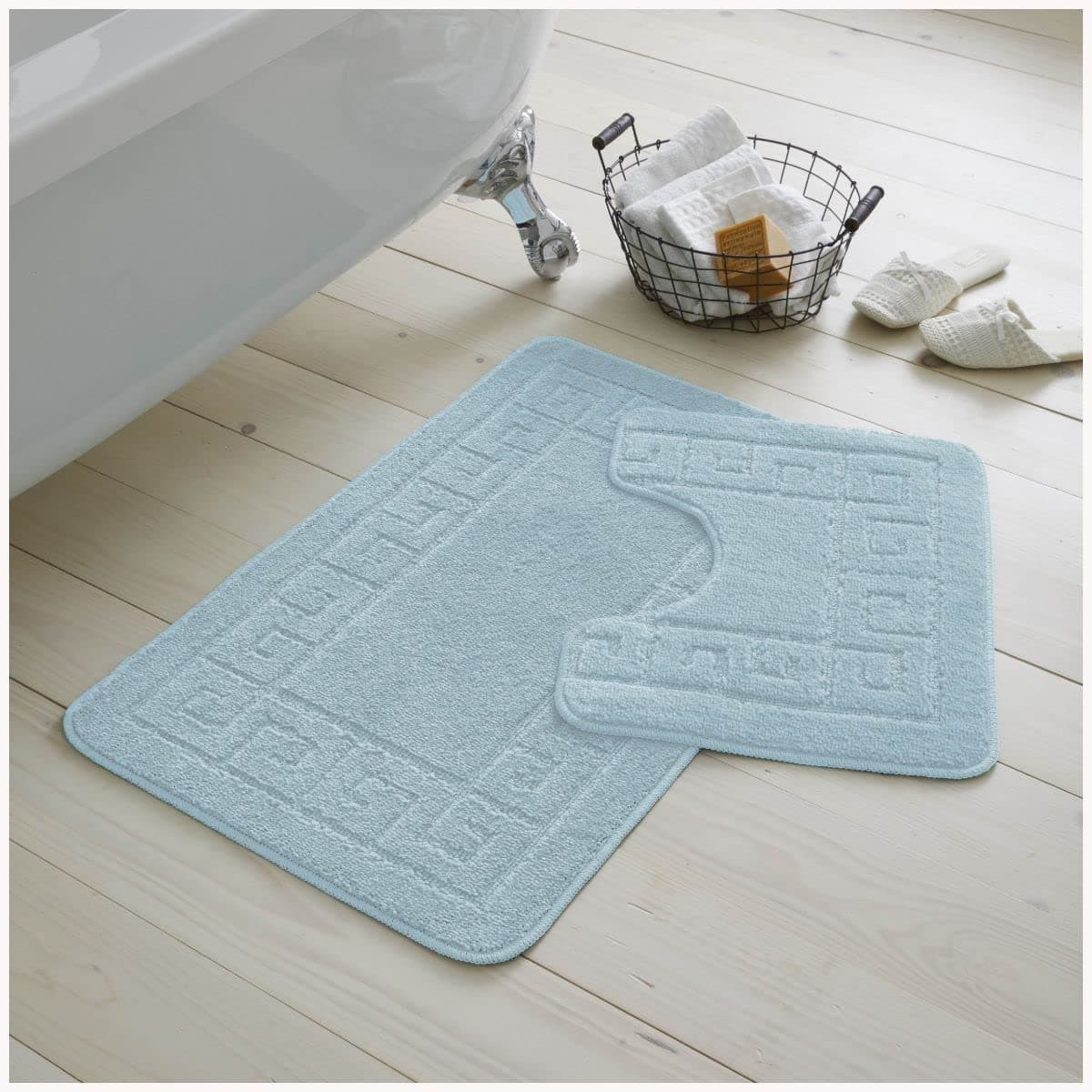 GC GAVENO CAVAILIA 2 Piece Washable Bathroom Mat Extra Absorbent Anti Slip Bath Mats Super Soft Toilet Rugs Set Aqua 50x80 50x40 cm