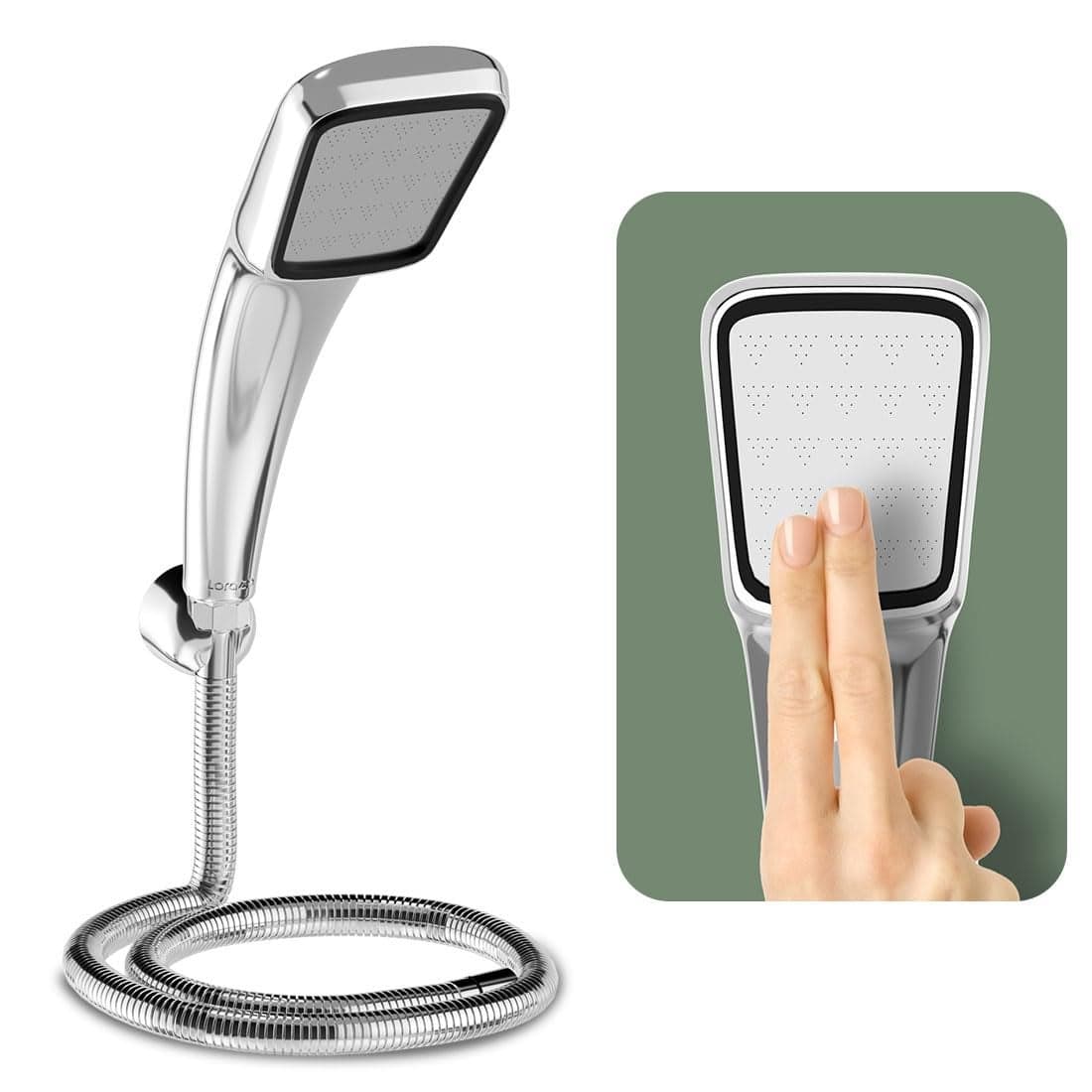 Lorazzo Luxe Hand Shower Luxurious Design with Black Accents Complete Set with 15 meter SS 304 Hose Pipe and Wall hook 1year warranty