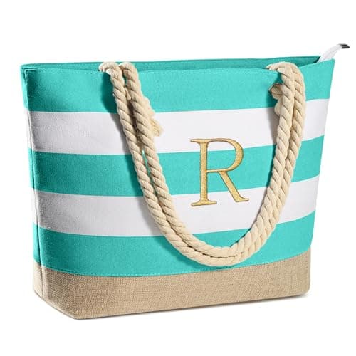 YOOLIFE Blue Beach Tote Bag for Women - Monogram Personalized Travel Canvas Tote Bag Waterproof Bag Pool Bag, Gifts for Her, Mom, Friend, Birthday, Christmas