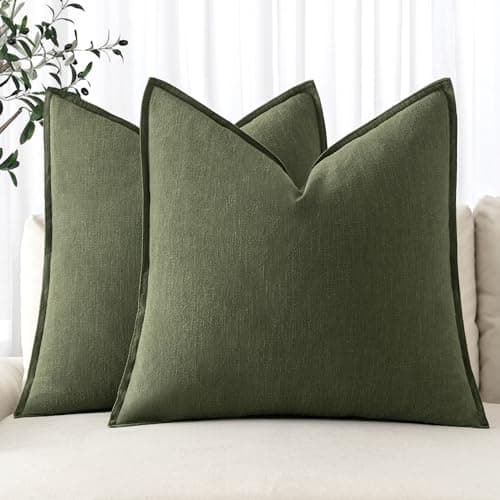 MIULEE Decorative Linen Euro Sham Pillow Covers 22x22 Inch Dark Olive Green Boho Farmhouse Neutral Spring Couch Throw Pillows for Bed Pack of 2 Accent Modern Pillowcase Sofa Livingroom Home Decor