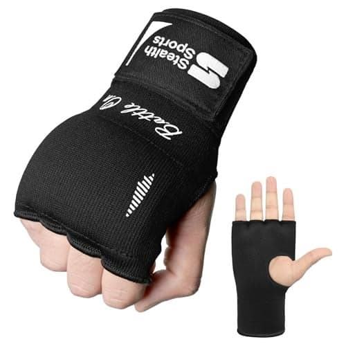 Stealth Sports Padded Inner Hand Wraps Men Women Junior Kids 75cm Long Elastic Wrist Straps Quick Gel Boxing Wraps MMA Punching Martial Arts Muay Thai Gel Under Mitts Bandages (Black, S/M)