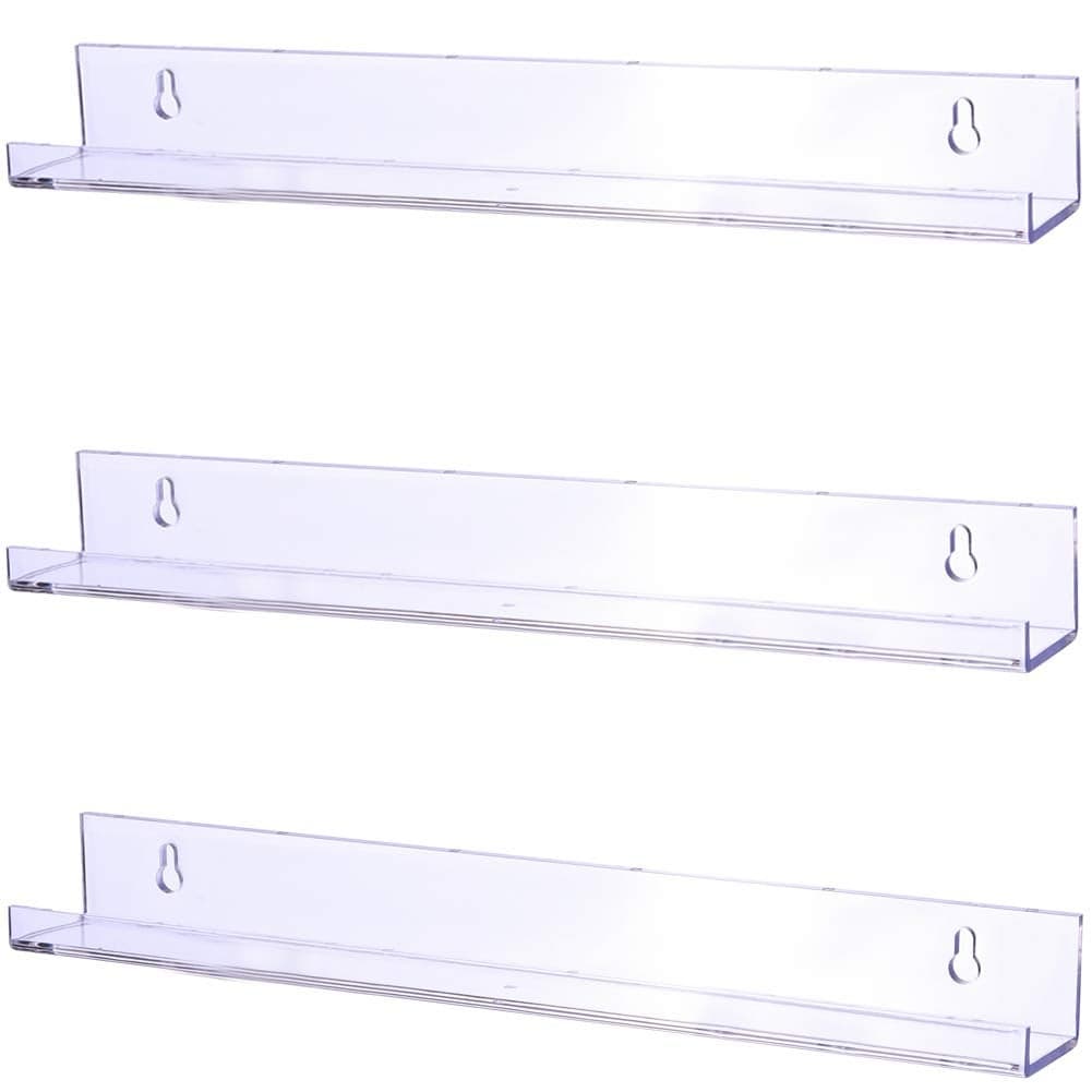 Sooyee 3 Pack 15 Inch Acrylic Invisible Kids Floating Book Shelves for Kids RoomModern Picture Ledge Display Shelf Toy Storage Wall ShelvesClear